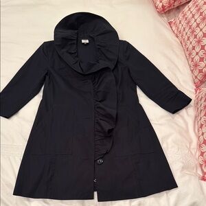 CAbi Blue Trench Coat with Wide Collar and Flowing Silhouette